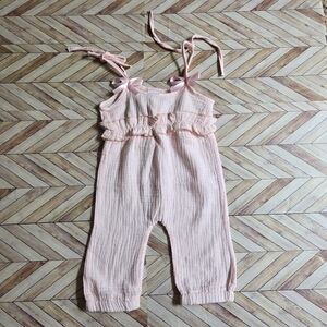 Baby Girl Muslin Cotton Romper Jumpsuit Sleeveless Light Pink Boho Ruffle Outfit